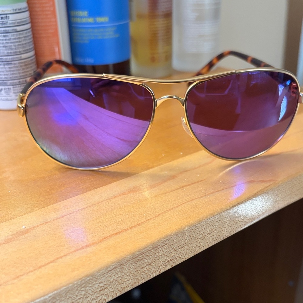Oakley Gold Aviator Sunglasses with Purple Mirrored Lenses